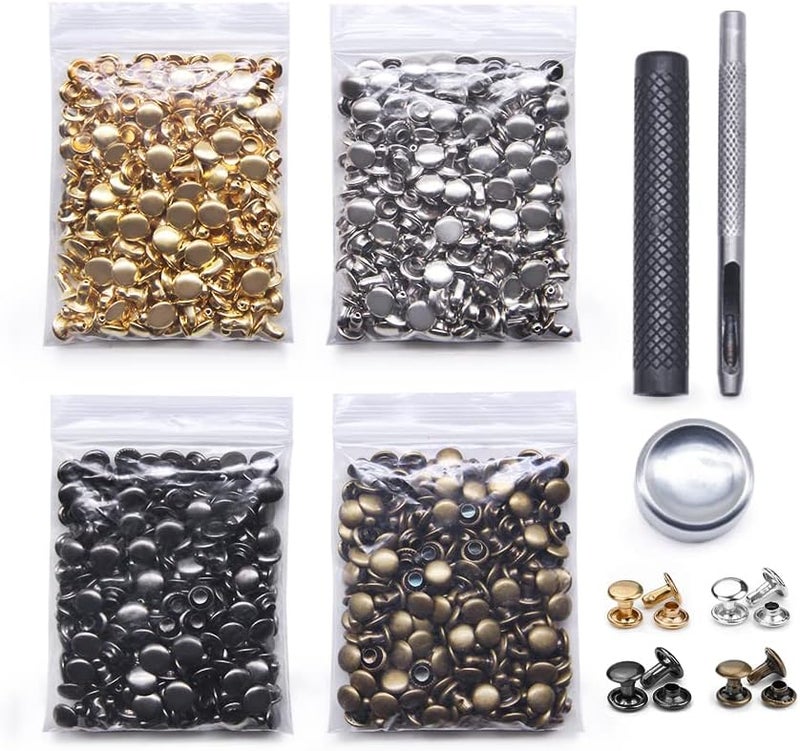 SEMINI 400 Sets Leather Rivets,Double Cap Rivet Tubular 4 Colors Metal Studs with Fixing Tools for DIY Leather Craft/Clothes/Shoes/Bags/Belts Repair Decoration (6x6mm) - Image 1